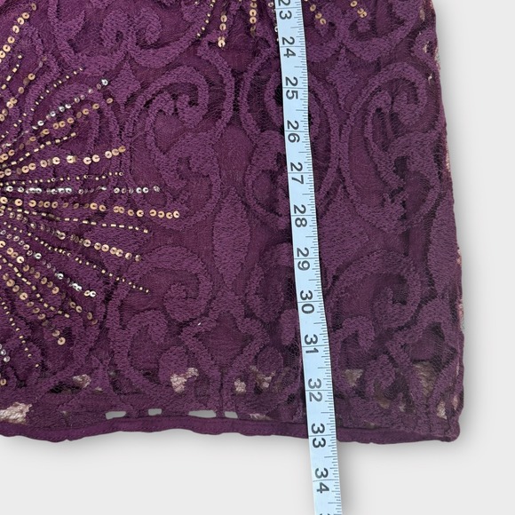 Free‎ People North Star Bell Sleeve Sequined Lace Plum Mini Dress Women's 4 - Picture 7 of 13